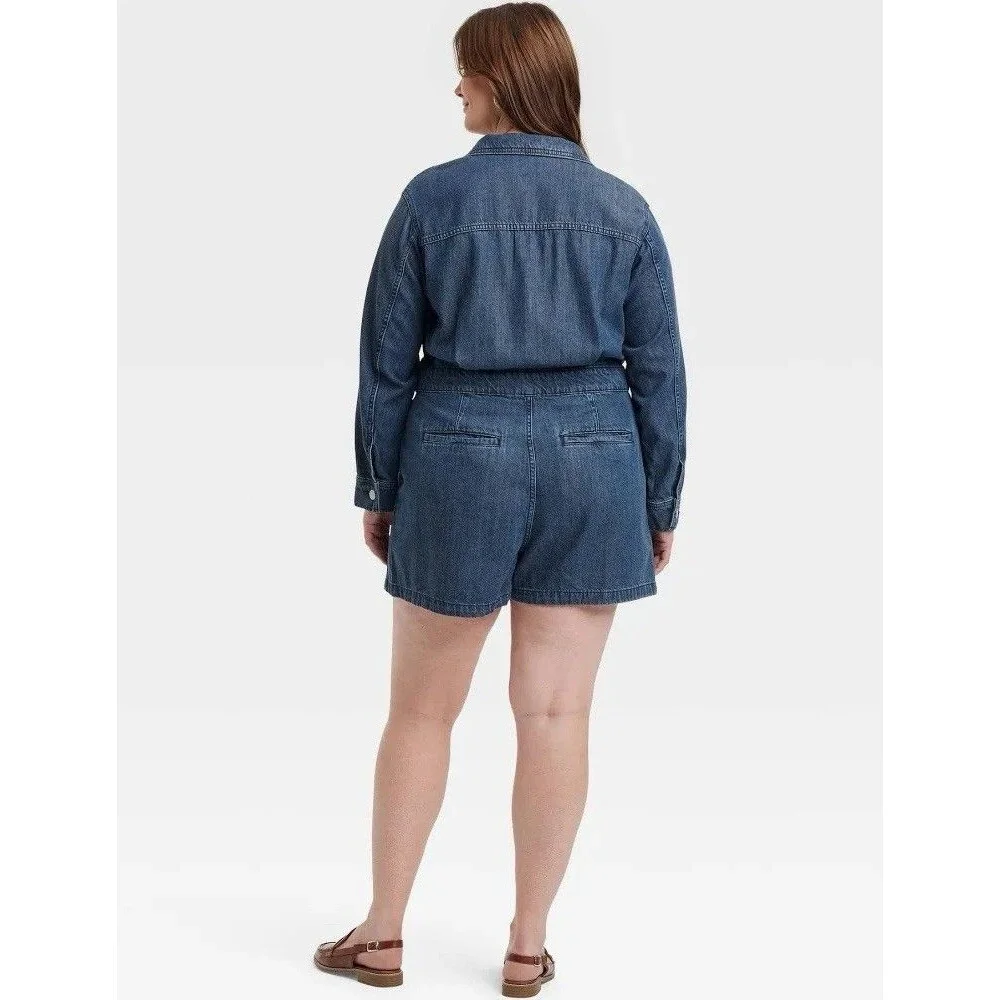 Women's Long Sleeve Denim Romper Universal Thread Size 17 NWT Blue - Picture 2 of 16